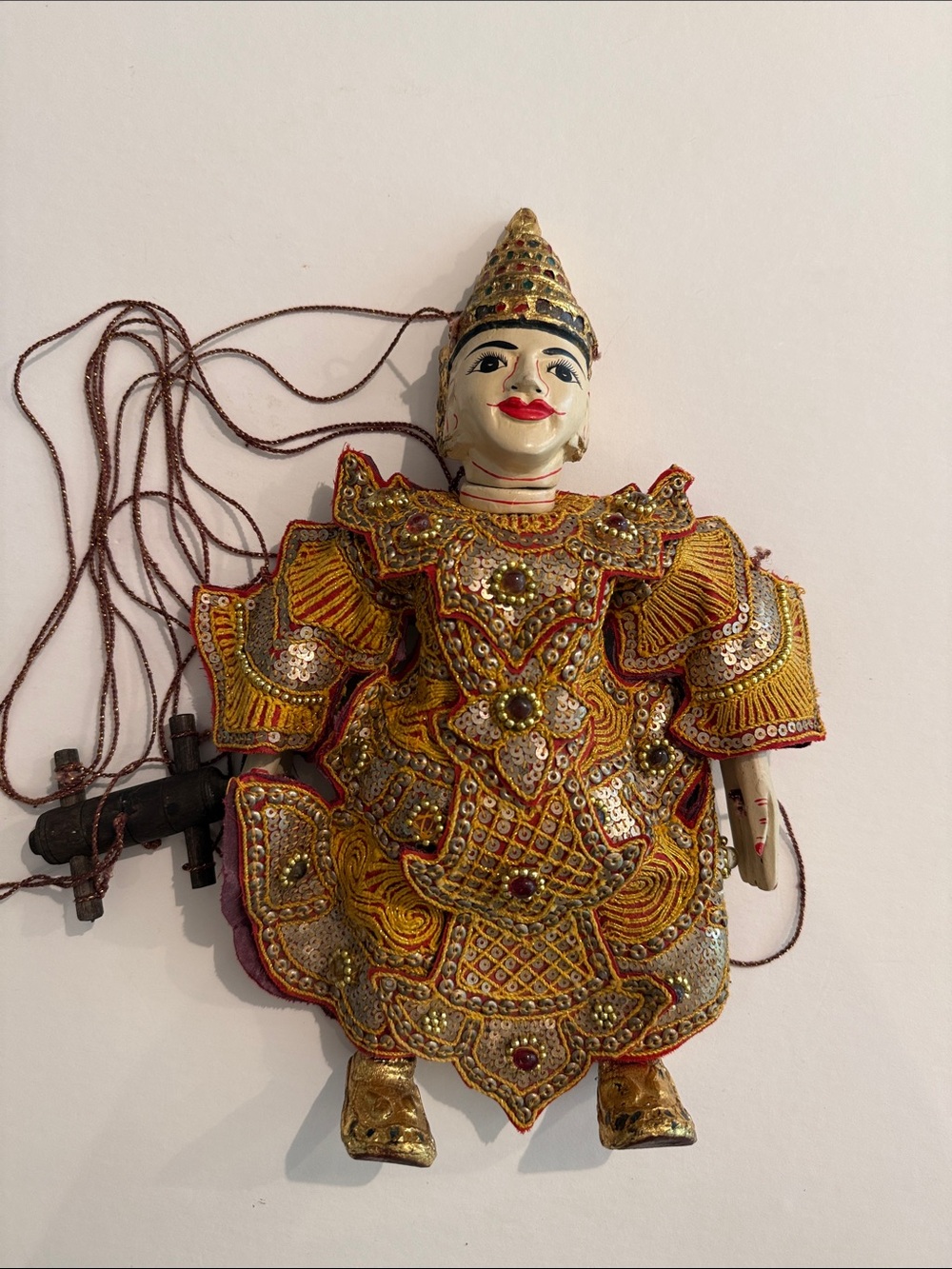 Vintage Handmade Thai Gold and Red Traditional Decorative Marionette or Puppet